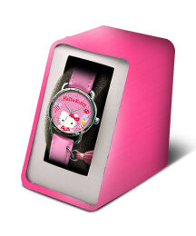 Zegarek analogowy Hello Kitty z koralowym paskiem w metalowym opakowaniu