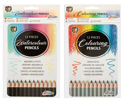 12 colored pencils in metal pencil case, mix 2 pcs.