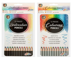 12 colored pencils in metal pencil case, mix 2 pcs.