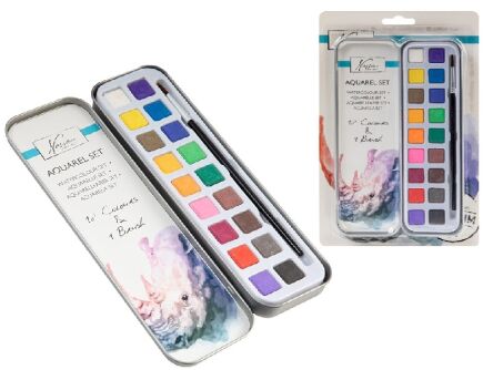 Aquarel set of 18 colors + 1 brush in a can 