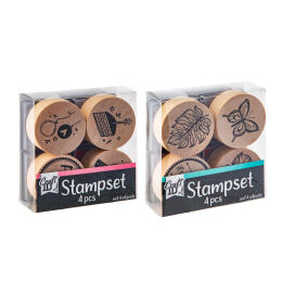Wooden stamp set, 4 pcs, with inkpads, 2 ass